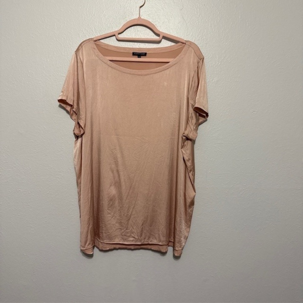 Eileen Fisher Silk Short Sleeve Boat Neck Tunic Top Blush Pink XL